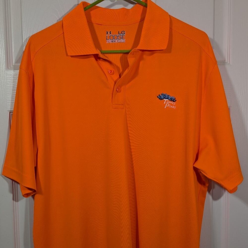 Under Armour Shirt Men's L Golf Polo High Visibility Orange Torrey Pines Logo